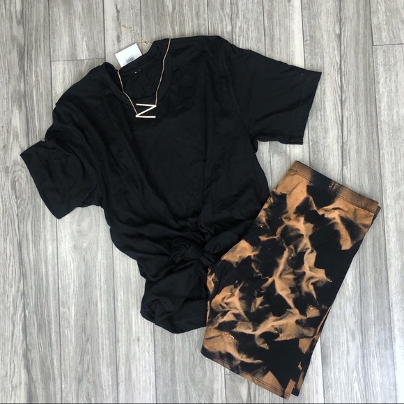 NEW SET Black Bleached Biker Shorts Set S-3X - Picture 3 of 4